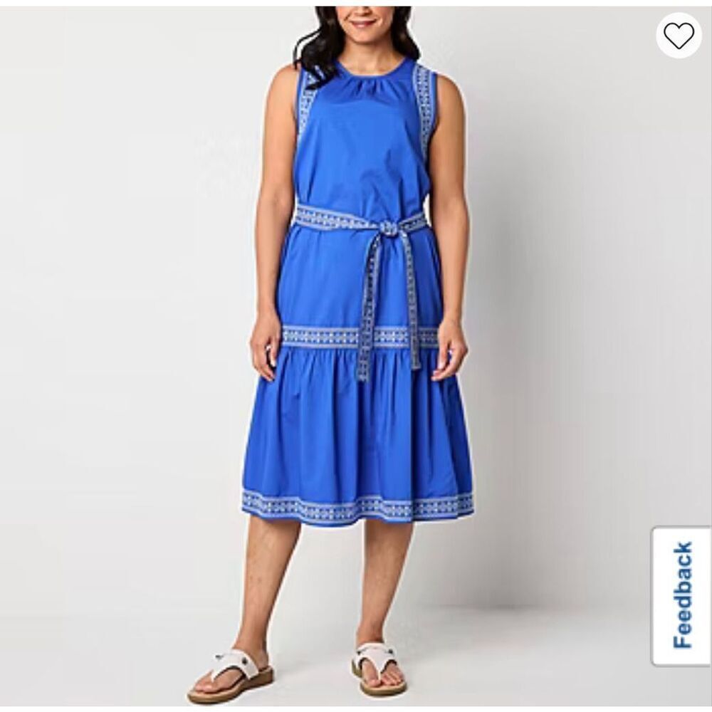 NWT ST. JOHN’S BAY Embroidered Sleeveless Shift Dress XL Dazzling Blue Pockets